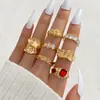 Diseño Transfronterizo Europeo y Americano Anillo de Moda de Apertura Plegada Irregular Líquida Nicho Set de 7 Piezas Anillo de Lava para Mujer