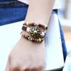 Pulsera de cuero vacuno tejido vintage con cuentas hechas a mano de gran venta en comercio exterior, suministro estable de comercio electrónico transfronterizo, joyería para hombre