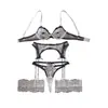 Europeu e Americano Transfronteiriço 2026 Moda Tridimensional Decoração de Rosa Malha Oca Transparente Modelador Lingerie Sexy Conjunto de Duas Peças