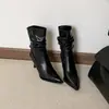 2026 Nuevas Botas Exquisitas de Moda Estilo Elegante Negro Versátiles para el Trabajo Botas de Tacón Alto Versátiles Botines Ruched de Punta
