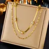 Collar Colgante Redondo de Moda para Mujer Cadena Apilable de Doble Capa Retro Acero Inoxidable Chapado en Oro Cadena para Clavícula con Sentido de Alta Gama