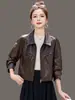 Chaqueta de cuero para mujer Haining, nuevo modelo de alta gama 2026, estilo retro de motocicleta súper popular, chaqueta corta de cuero genuino de corte holgado