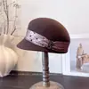Sombrero de Equitación de Lujo Hecho a Mano para Mujer, Sombrero de Fieltro de Lana Australiana para Otoño e Invierno con Malla, Hebilla de Pedrería, Gorra de Moda