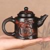 Tetera Artesanal de Cerámica Morada con Mineral Crudo en Relieve con Auspiciosidad de Dragón y Fénix, Cuchara de Piedra Alta, Olla Cantante del Fénix, Juego de Té Doméstico de Gama Alta Estilo Chino Nuevo