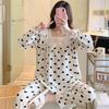 Pijama Feminino Transfronteiriço Mais Vendido Novo Primavera e Outono Manga Longa Algodão Nuvem Fino Conjunto Roupa de Casa Atacado com Grandes Descontos