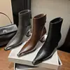 Botines Retro de Tacón Grueso para Mujer, de Diseñador, de Nicho, Grises, Puntiagudos, Elegantes, Estilo Francés, Piel Genuina, Tacón Alto, Botas Adelgazantes