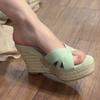 Chanclas de cuña de paja abiertas para mujer, colección verano 2025, con chanclas abiertas