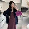Vestido para Mujeres Embarazadas 2025 Principios de Primavera Nuevo Alto Sentido de la Moda Camisa Holgada Elegante Ajustado Morado Falda de Tirantes