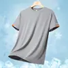 Atacado Transfronteiriço Tiktok Live-Stream Venda Quente Camiseta de Seda de Gelo para Homens, Nova Secagem Rápida Respirável Caimento Solto Gola Redonda Casual Manga Curta