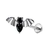 Pendientes de Aleación de Titanio Zhenping F136 con Diseño de Murciélago con Circonitas Negras y Blancas, Joyería de Perforación de Fondo Plano para Cartílago de la Oreja, Tachuelas para Nariz, Tachuelas para Labios y Pendientes