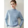 Suéter de cachemira para mujer, 100% cachemira pura de cabra, nuevo diseño de moda, color sólido, versátil, cuello medio alto, jersey de punto, suéter cálido