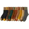 Calcetines Grues de Invierno para Mujer con Forro de Felpa, de Media Pantorrilla, Tipo Toalla, Rayados, Cálidos, de Otoño e Invierno, de Media Pantorrilla