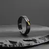 Anel Masculino Banhado a Prata Novo Banhado a Ouro High-end Preto e Dourado Design de Nicho Marca Tendência Anel de Dedo Masculino Aberto