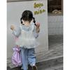 Conjunto de tres piezas con chaleco y lazo de encaje para niña, primavera de 2025. Conjunto de tres piezas de moda coreana para niña.