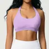 Sujetador deportivo cruzado sin costuras para mujer, que alisa la espalda, de corte ajustado, alta elasticidad, ajustado, con cuello halter, adecuado para correr, fitness y yoga