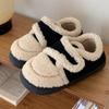 Zapatillas de algodón creativas de estilo retro para otoño e invierno con forro polar cálido y tacón todo incluido, ropa de abrigo para mujer, mocasines de suela suave de celebridades de Internet, mocasines, zapatos de algodón
