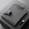 Suéter de Lana 100% Pura Nuevo para Otoño e Invierno para Hombre, Cuello Semi Alto, Holgado, Tejido Grueso, Suéter Base, Suéter Casual de Negocios