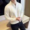 2026 Nova Camisa Polo Masculina de Tecido Seersucker Engrossado com Gola Cubana e Manga Longa, Camiseta Básica Masculina com Gola V Cor Fruta Verde