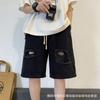 Azul claro Cordão Rasgado Denim Shorts Masculino Oversize Estilo Americano High Street Trendy Marca Shorts Verão Calças Finas