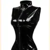 Brillante charol corte ajustado uniforme de juego europeo y americano dividido mono de cuero negro triangular tentación sexy
