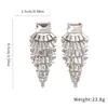 Pendientes cuadrados en forma de abanico con incrustaciones de diamantes y aguja plateada transfronterizos europeos y americanos, diseño exagerado y único, pendientes de nicho para mujer