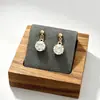 Brincos de Tarraxa com Pingente de Diamante Único Simples para Mulheres Zircônia Diamante Redonda de Quatro Garras Brincos Pendentes Curtos Dourado e Prata Duas Cores Brincos Exquisitos para o Dia a Dia