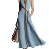 2026 Estilo Novo Primavera Europeu e Americano Amazon Site Transfronteiriço Roupas Femininas Independente Cor Blocada Sem Mangas Gola Alta Algodão Linho Vestido