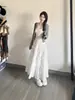 Falda Blanca de Corte A de Cintura Alta Talla Plus para Mujer, Temporada de Primavera, Falda de Pastel en Capas con un Estilo Suave, con Diseño Calado de Ganchillo