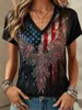 Comércio Exterior Transfronteiriço Amazon Site Independente Temu Camiseta com Estampa Digital 3D Decote V Manga Curta Estilo Boêmio