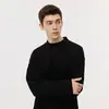 Camiseta negra de algodón puro de manga larga para hombre, moda italiana moderna, camisa base de otoño y primavera con cuello semi-alto, elegante y versátil