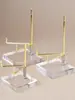 Soporte de exhibición cuadrado simple de acrílico, acero inoxidable y cristal con base transparente para especímenes de cristal y minerales