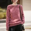 2025 Novo Outono e Inverno Lã Pura Sete Agulhas Fio Três Fios Espessado Gola Redonda Malha Manga Longa Fio Floral Pulôver Camisa Básica
