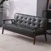 Sofá de café de três lugares simples de madeira maciça, moderno, minimalista nórdico, sofá individual de couro, sofá de dois lugares para sala de estar, para espaços pequenos