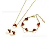 Conjunto de Pulseira, Colar e Brincos de Aço Titânio Popular Transfronteiriço 13mm Trevo de Cinco Folhas, Joias de Trevo de Quatro Folhas 18K Atacado