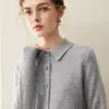 Cardigan de tricô liso de manga comprida para outono/inverno, novo estilo, com gola de lapela, elegante e adequado para o trabalho.