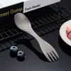 Tenedor y Cuchara de Titanio Puro Lijado de Doble Propósito, Moldeado de una Pieza, Gama Alta, Resistente al Desgaste, Engrosado, Adecuado para Uso en Casa, Comercial, al Aire Libre, Portátil, Resistente a Altas y Bajas Temperaturas