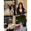 Vestido de Punto Ajustado Sexy para Mujer Mayor, Estilo Elegante, Cuello en V Profundo, de Atar, Manga Larga, Bodycon, Largo, Estilo Ins