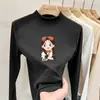 Camiseta de manga longa dupla face em fleece estilo coreano para meninas, coleção outono e inverno, para crianças mais velhas, justa, quente, gola alta discreta, base casual
