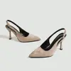 Sandálias de Salto Alto Europeias e Americanas Transfronteiriças Novo Estilo Francês Elegante Sem Costas para Mulheres Moda de Alto Padrão Casual Bico Fino Salto Agulha Sapatos Individuais