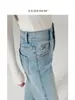 Jeans Vintage/Azul Claro de Perna Reta Micro Flare para Mulheres, Calça de Cintura Alta Slim Fit Comprimento Total, Novo Modelo Primavera 2026