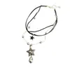 Colar pingente pentagrama gota d'água cravejado de diamantes doce e cool para mulheres, corrente de clavícula tipo gargantilha multicamadas de nicho, corrente de pescoço da moda