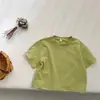 Camisetas de Manga Curta de Verão para Meninos e Meninas, Estilosas da Marca Trendy Infantil Artística Macaron Cor Sólida Algodão
