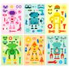 Compra Directa Transfronteriza [Calificado Ce.Cpc] 6 Hojas/Paquete Robot Puzzle Caras Cambiantes Pegatinas Dibujos Animados Creativo y Divertido