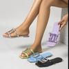 Nuevos Zapatos de Ducha Cuadrados con Hebilla de Pedrería para Mujer, Verano Brillantes Planos Antideslizantes para Exteriores, Sandalias de Lujo Ligero, Venta Caliente Transfronteriza, En Stock