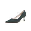 Zapatos de tacón de aguja con punta puntiaguda de piel de oveja de seda verde oscuro para mujer, elegantes y de punta baja.