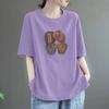 Camiseta Feminina Plus Size Verão Novo Design Algodão Puro Gola Redonda Slim Manga Curta Top Estilo Solto Cobrindo a Barriga Verão