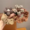 Goma para el pelo de flor con relleno de algodón de cuadros marrones para niños, estilo coreano, tela, goma para el pelo de niña, cuerda para el pelo, accesorio para el pelo