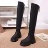 Diseño único tacón grueso estilo nuevo antideslizante 2026 otoño/invierno botas largas punta redonda tacón alto botas altas hasta la rodilla