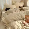 Conjunto de quatro peças em veludo de leite coração de menina grau A, capa de edredom de flanela com renda, lençol de cama, fleece de coral, roupa de cama quente para outono e inverno, 1,8 metros