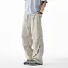 Em Estoque Secagem Rápida Respirável Sensação de Gelo Estilo Americano Roupa de Trabalho Paraquedista Calças Casuais para Homens, Largas Nicho Design de Cordão Calças Longas para Homens